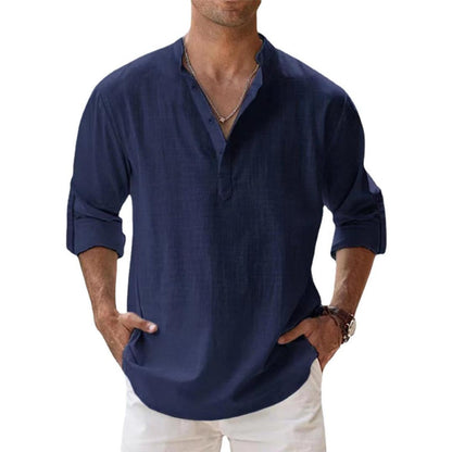 Men's Henley Shirt Long Sleeve with Button Placket and Relaxed Fit