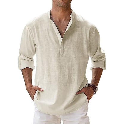 Men's Henley Shirt Long Sleeve with Button Placket and Relaxed Fit