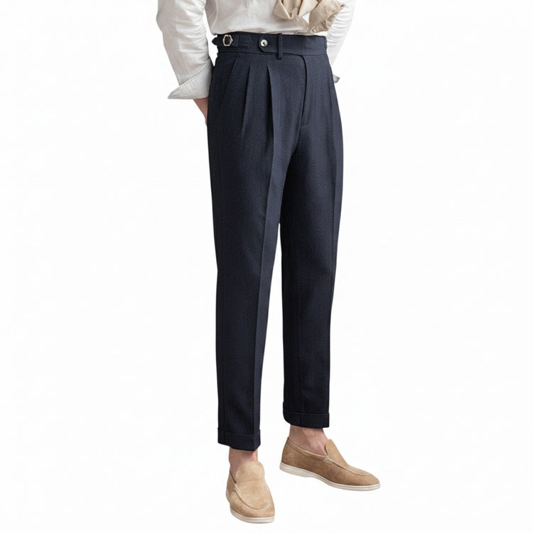 Men's High-Waist Dress Pants with Pleats and Slim Fit