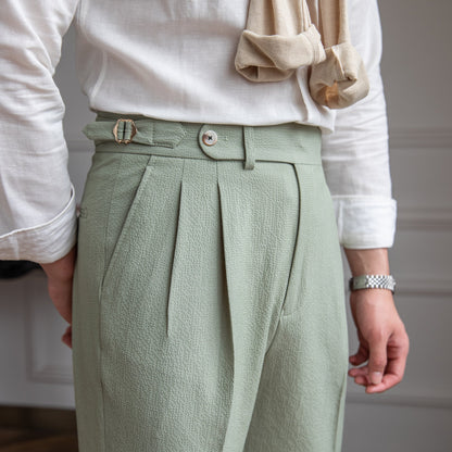 Men's High-Waist Dress Pants with Pleats and Slim Fit