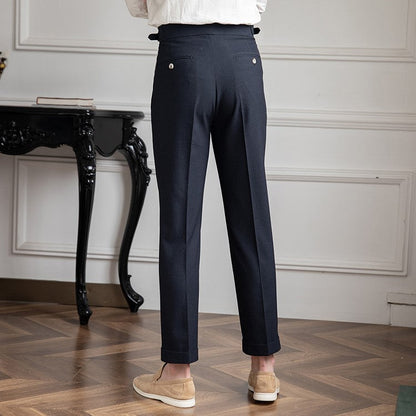 Men's High-Waist Dress Pants with Pleats and Slim Fit
