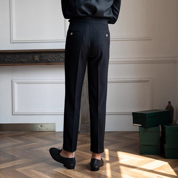 Men's High-Waist Dress Pants with Pleats and Slim Fit