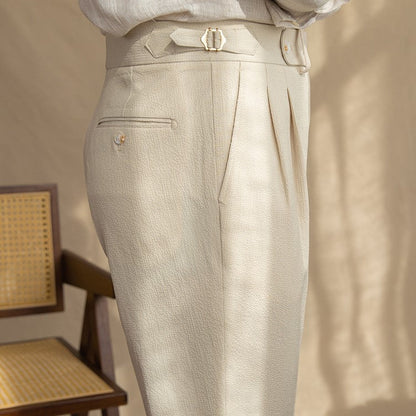Men's High-Waist Dress Pants with Pleats and Slim Fit
