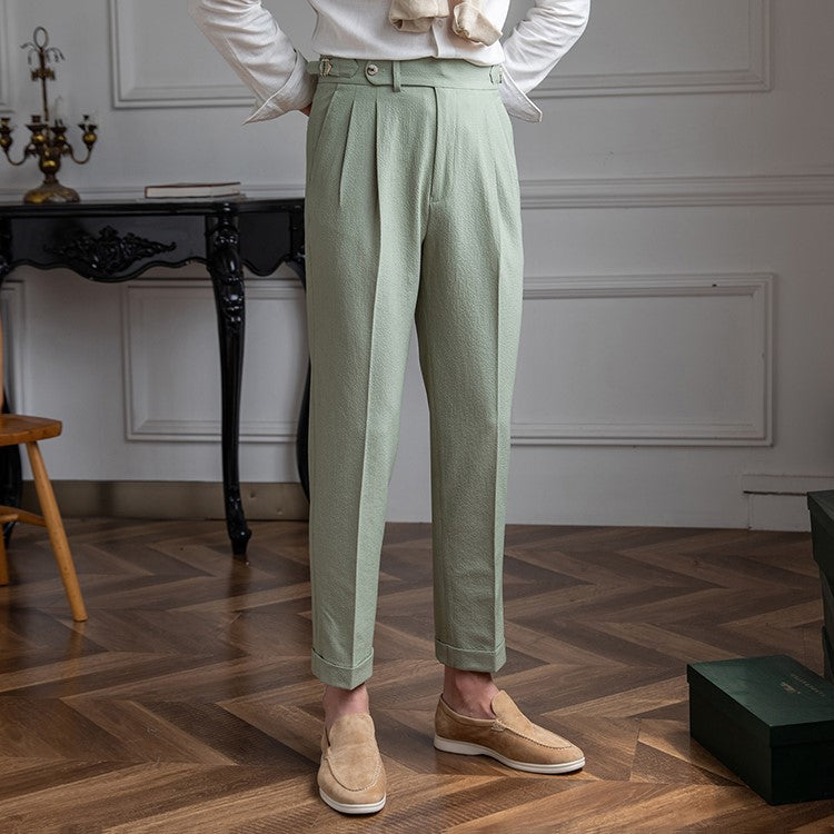 Men's High-Waist Dress Pants with Pleats and Slim Fit