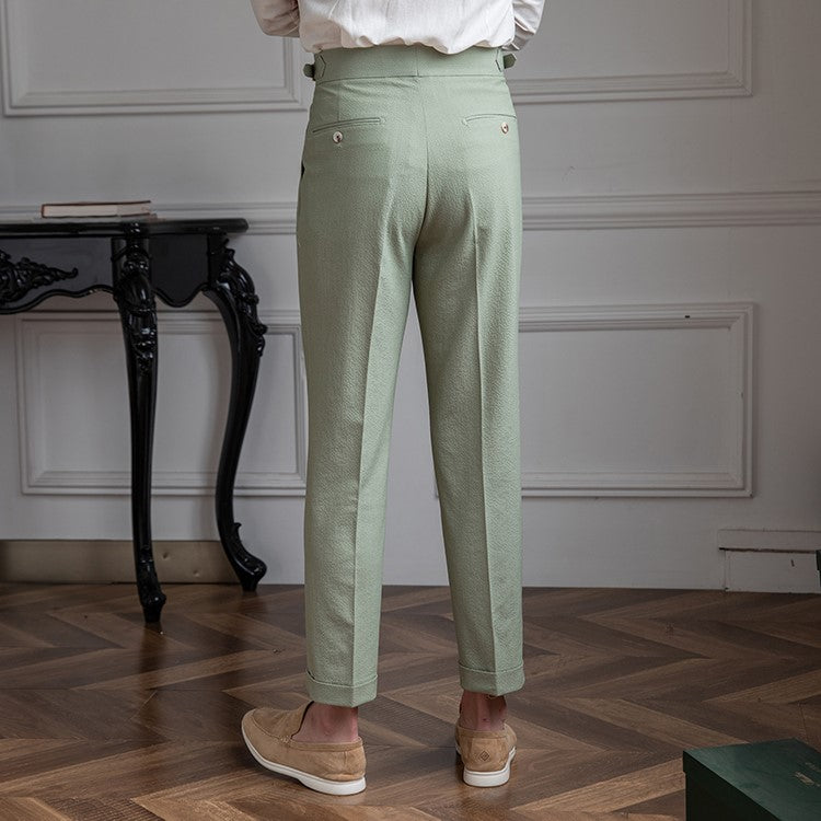 Men's High-Waist Dress Pants with Pleats and Slim Fit