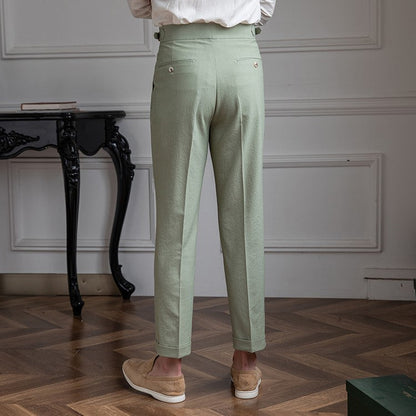 Men's High-Waist Dress Pants with Pleats and Slim Fit