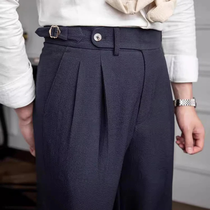 Men's High-Waist Pleated Dress Pants with Slim Fit