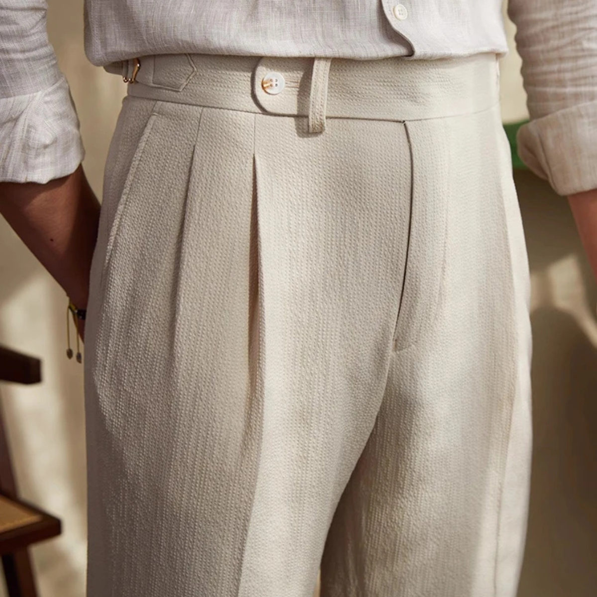 Men's High-Waist Pleated Dress Pants with Slim Fit