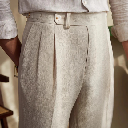 Men's High-Waist Pleated Dress Pants with Slim Fit
