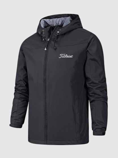Men's Hooded Outdoor Jacket with Full Zip and Adjustable Hood