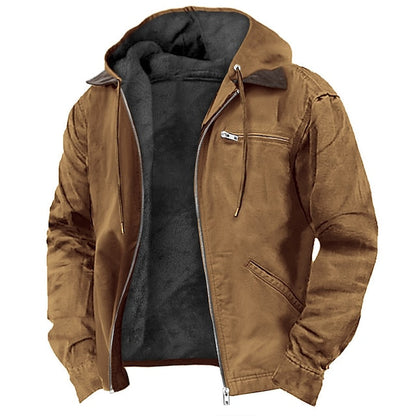 Men's Hooded Winter Jacket with Full Zip and Chest Pocket