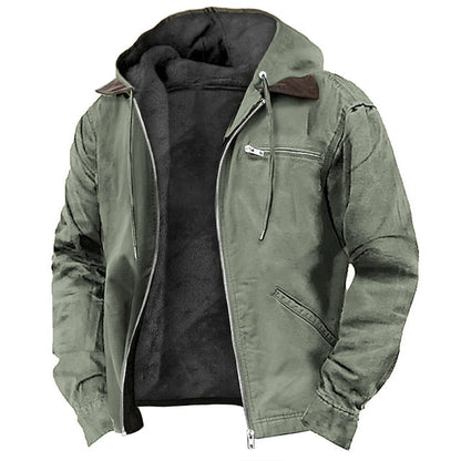 Men's Hooded Winter Jacket with Full Zip and Chest Pocket