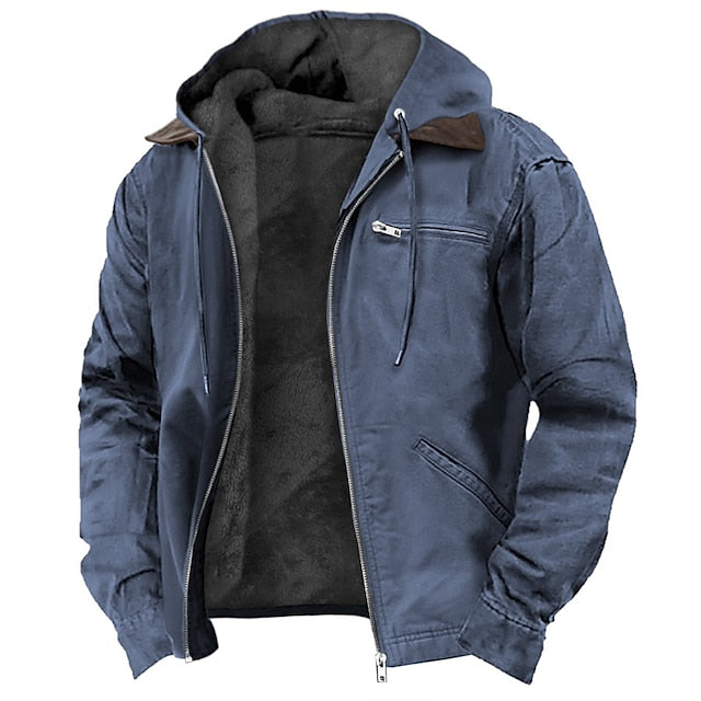 Men's Hooded Winter Jacket with Full Zip and Chest Pocket
