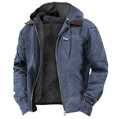 Men's Hooded Winter Jacket with Full Zip and Chest Pocket