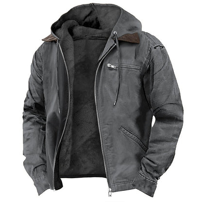 Men's Hooded Winter Jacket with Full Zip and Chest Pocket