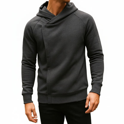 Men's Hoodie with Crossover Hood, Diagonal Zip and Raglan Sleeves