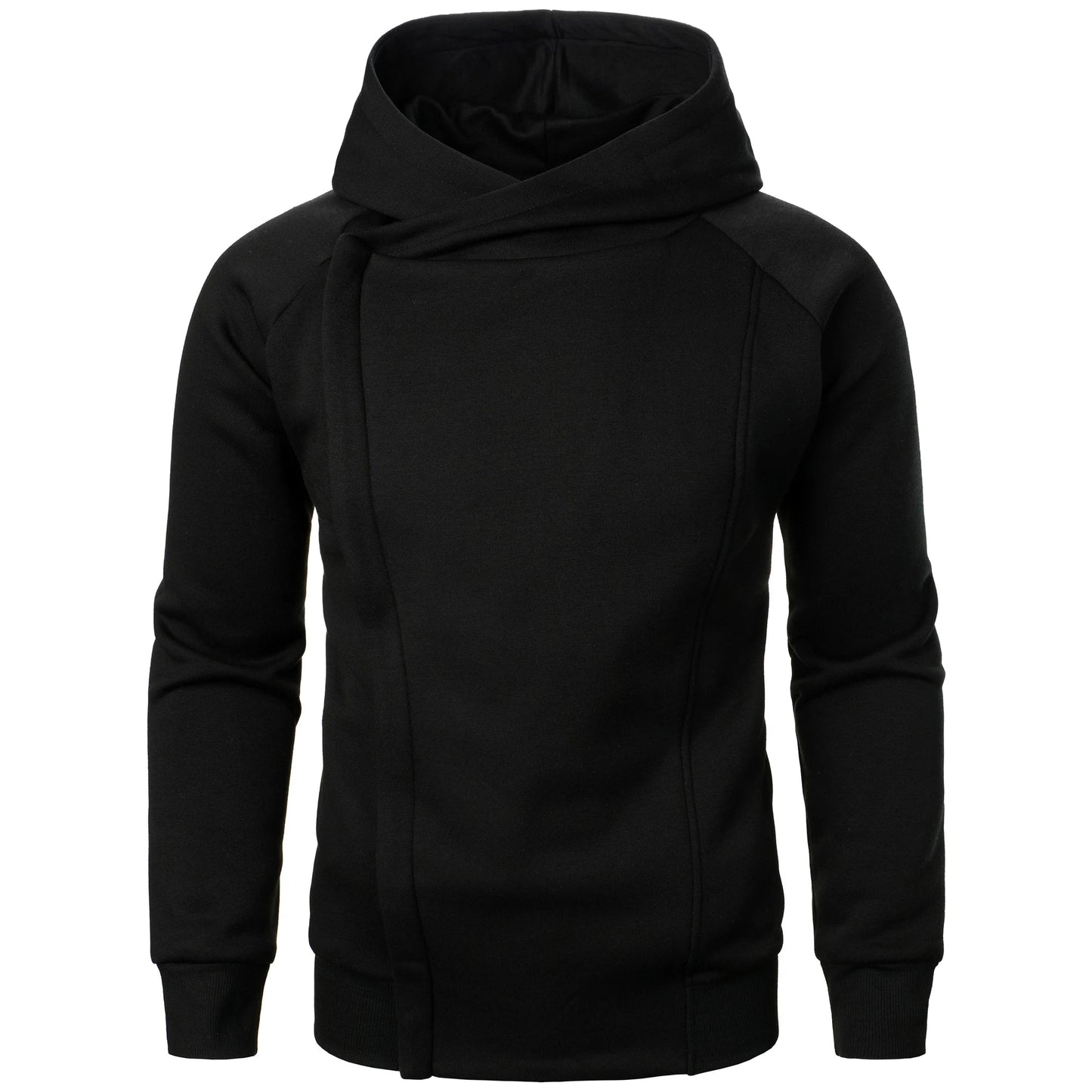 Men's Hoodie with Crossover Hood, Diagonal Zip and Raglan Sleeves