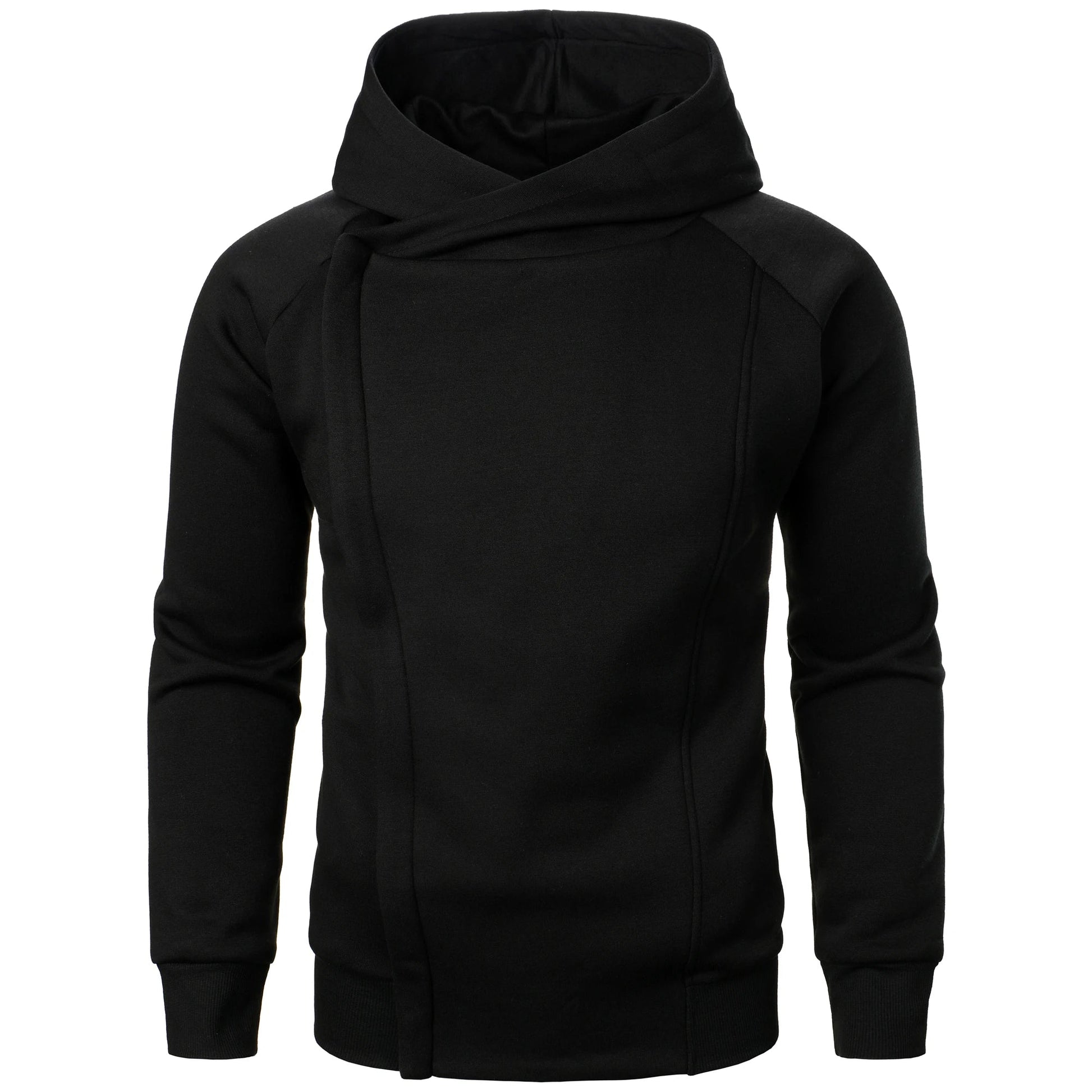 Men's Hoodie with Crossover Hood, Diagonal Zip and Raglan Sleeves