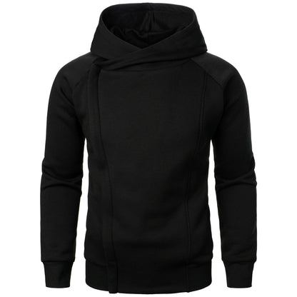 Men's Hoodie with Crossover Hood, Diagonal Zip and Raglan Sleeves