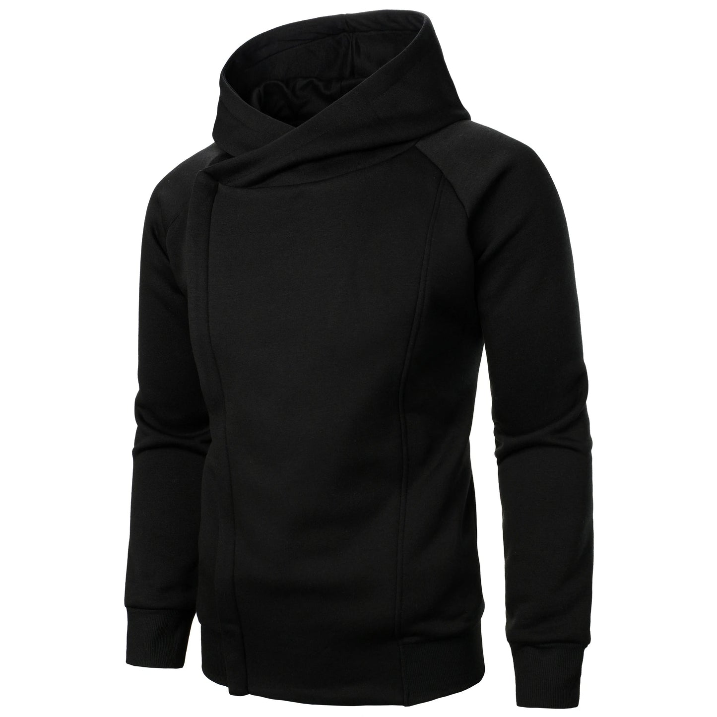 Men's Hoodie with Crossover Hood, Diagonal Zip and Raglan Sleeves