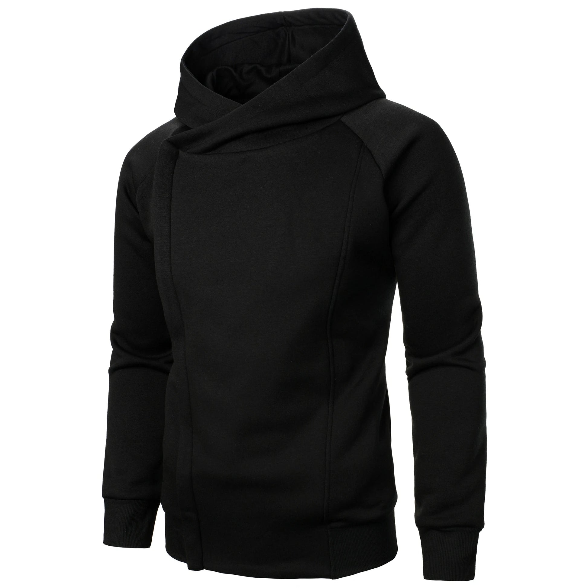 Men's Hoodie with Crossover Hood, Diagonal Zip and Raglan Sleeves