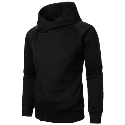 Men's Hoodie with Crossover Hood, Diagonal Zip and Raglan Sleeves