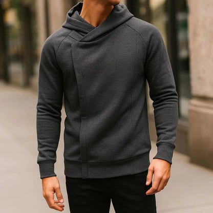 Men's Hoodie with Crossover Hood, Diagonal Zip and Raglan Sleeves