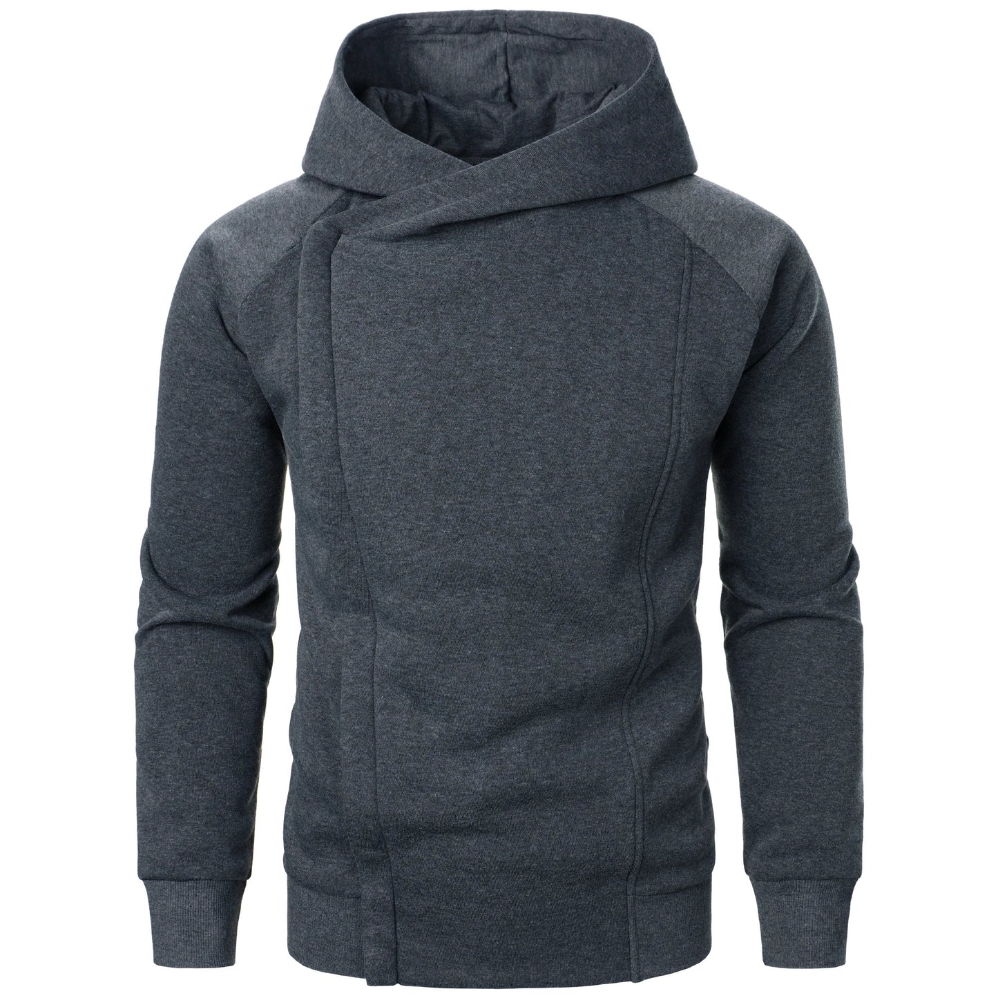 Men's Hoodie with Crossover Hood, Diagonal Zip and Raglan Sleeves