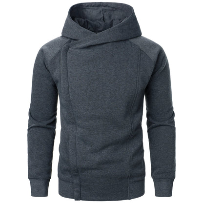 Men's Hoodie with Crossover Hood, Diagonal Zip and Raglan Sleeves