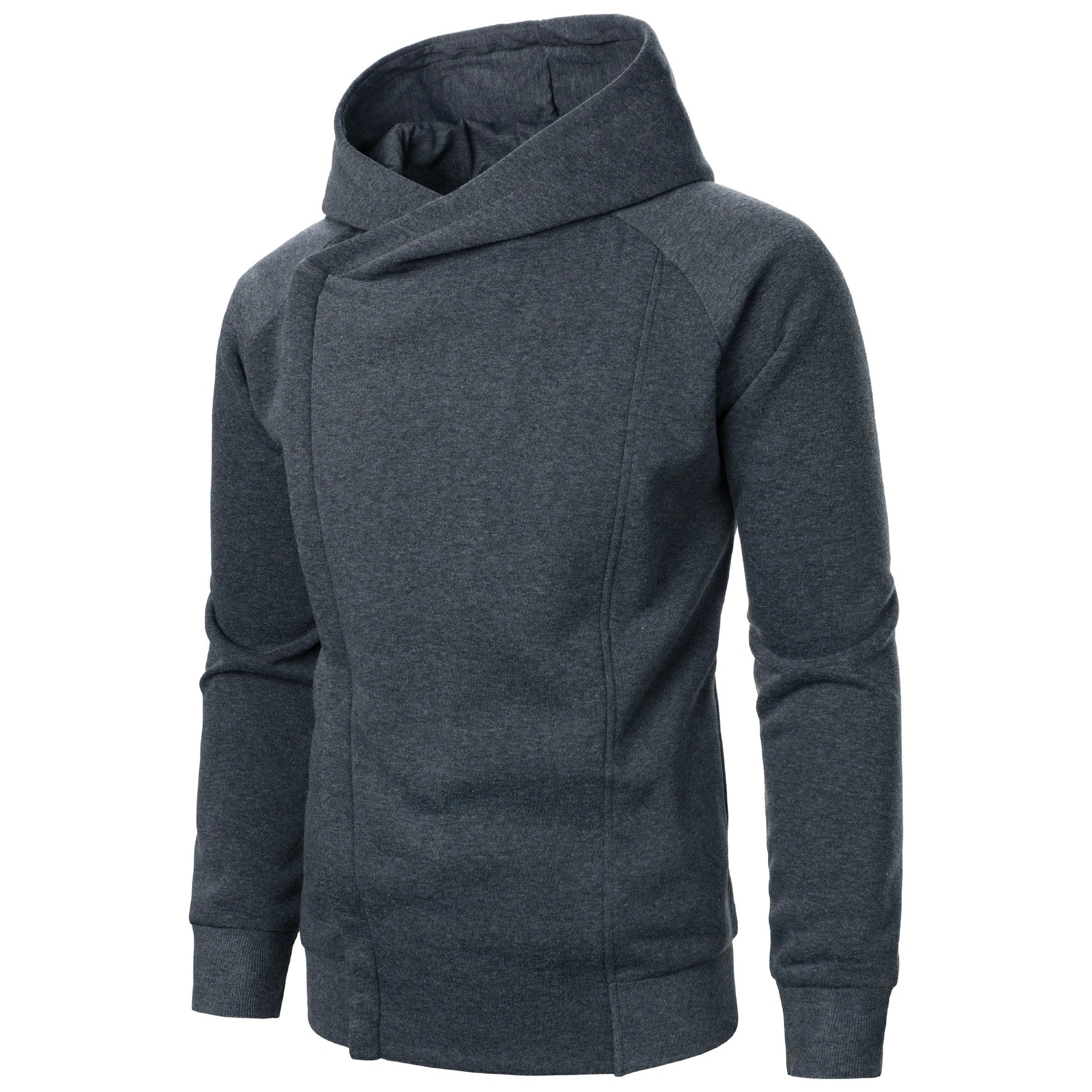 Men's Hoodie with Crossover Hood, Diagonal Zip and Raglan Sleeves