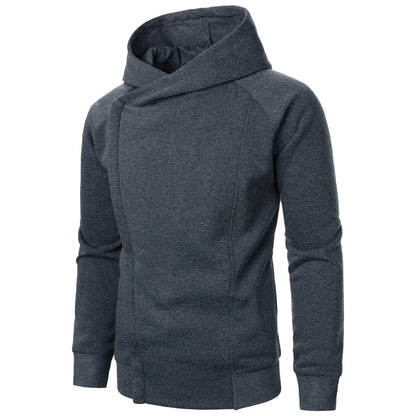 Men's Hoodie with Crossover Hood, Diagonal Zip and Raglan Sleeves