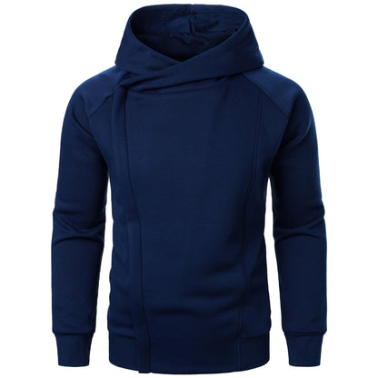 Men's Hoodie with Crossover Hood, Diagonal Zip and Raglan Sleeves