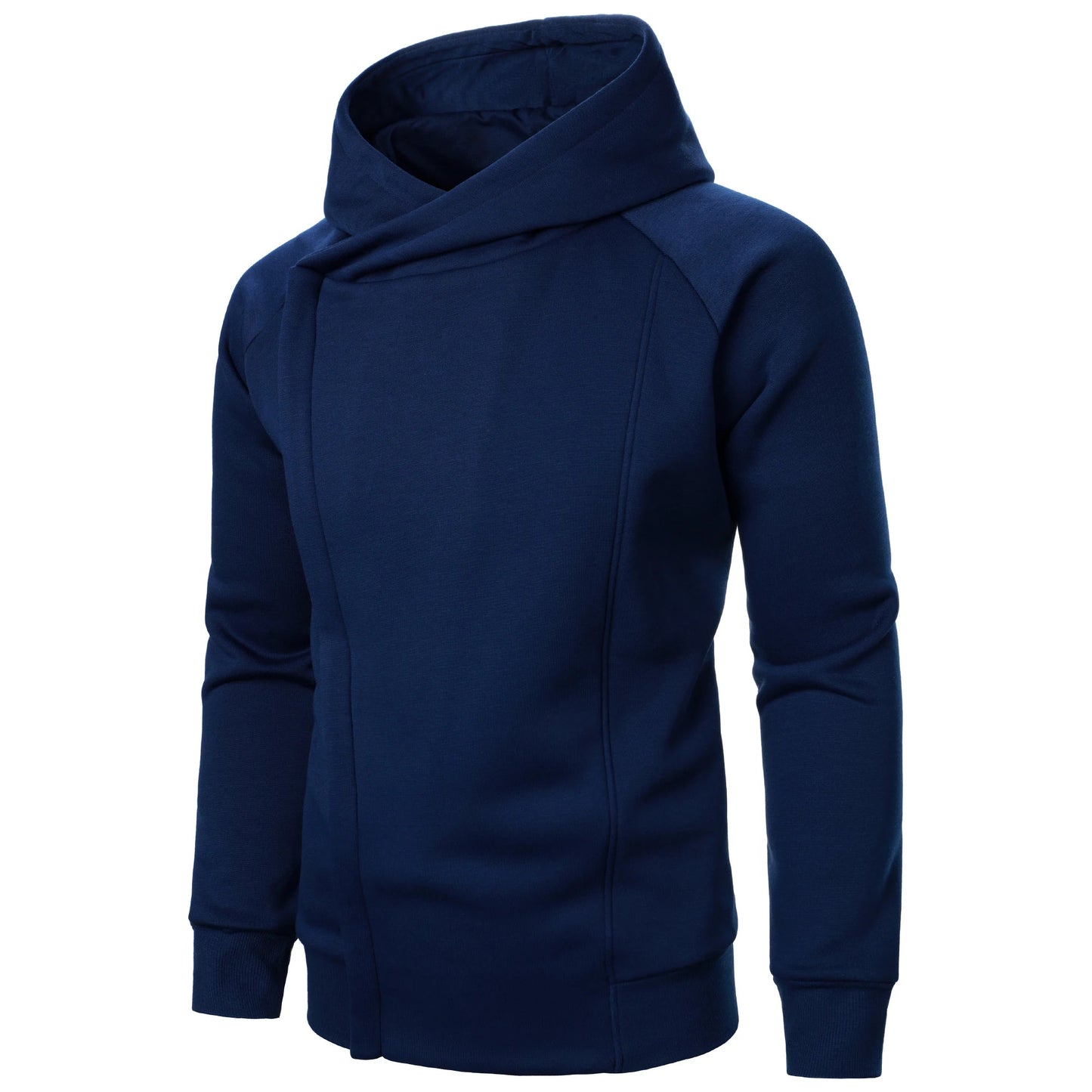Men's Hoodie with Crossover Hood, Diagonal Zip and Raglan Sleeves