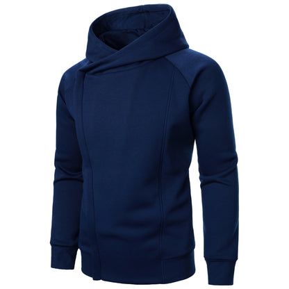 Men's Hoodie with Crossover Hood, Diagonal Zip and Raglan Sleeves