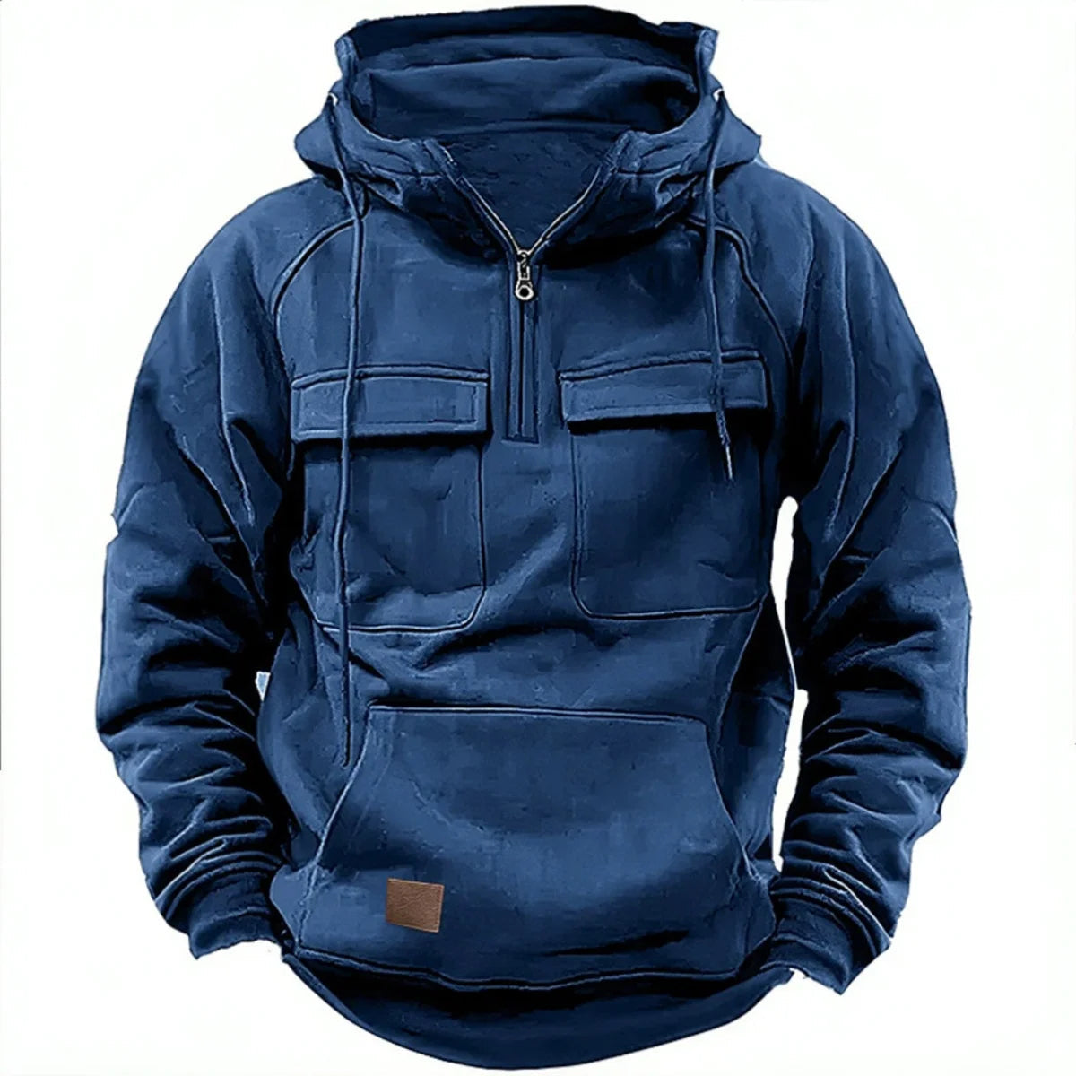 Men's Hoodie with Quarter-Zip, Cargo Pockets and Drawstring Hood