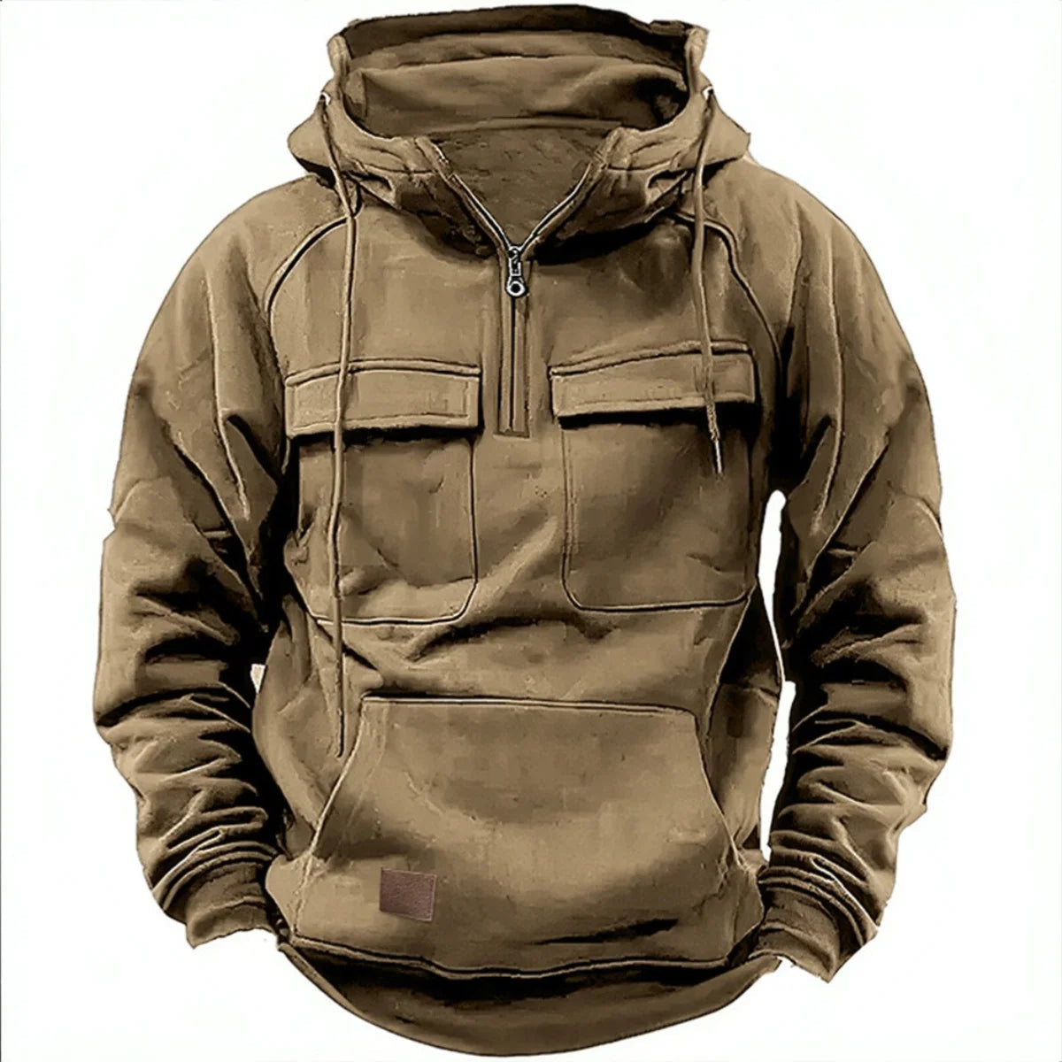 Men's Hoodie with Quarter-Zip, Cargo Pockets and Drawstring Hood