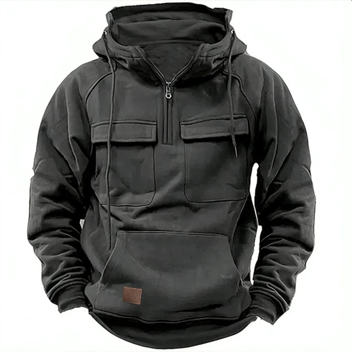 Men's Hoodie with Quarter-Zip, Cargo Pockets and Drawstring Hood