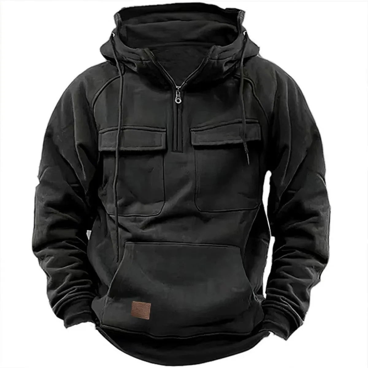 Men's Hoodie with Quarter-Zip, Cargo Pockets and Drawstring Hood