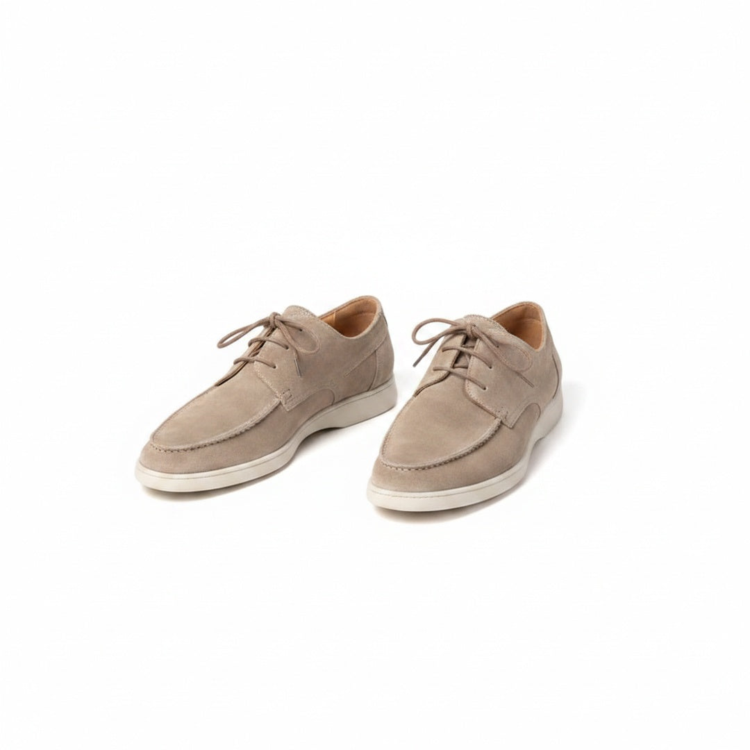 Men's Lace-Up Loafer Shoes with Moc Toe and White Sole
