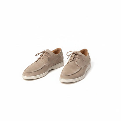 Men's Lace-Up Loafer Shoes with Moc Toe and White Sole