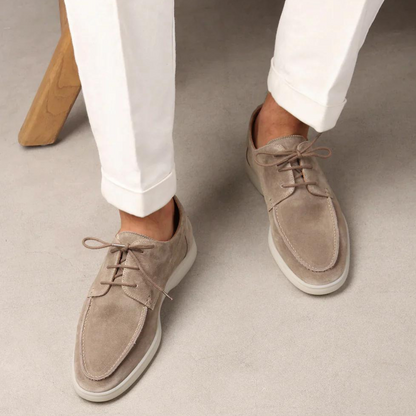 Men's Lace-Up Loafer Shoes with Moc Toe and White Sole