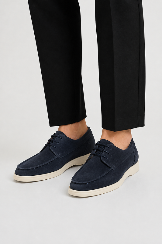Men's Lace-Up Loafers with Moc Toe and White Sole