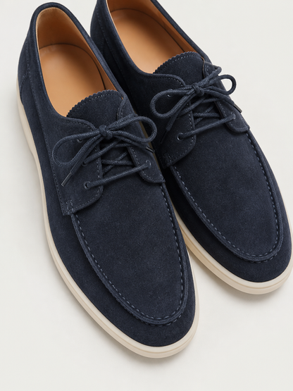 Men's Lace-Up Loafers with Moc Toe and White Sole