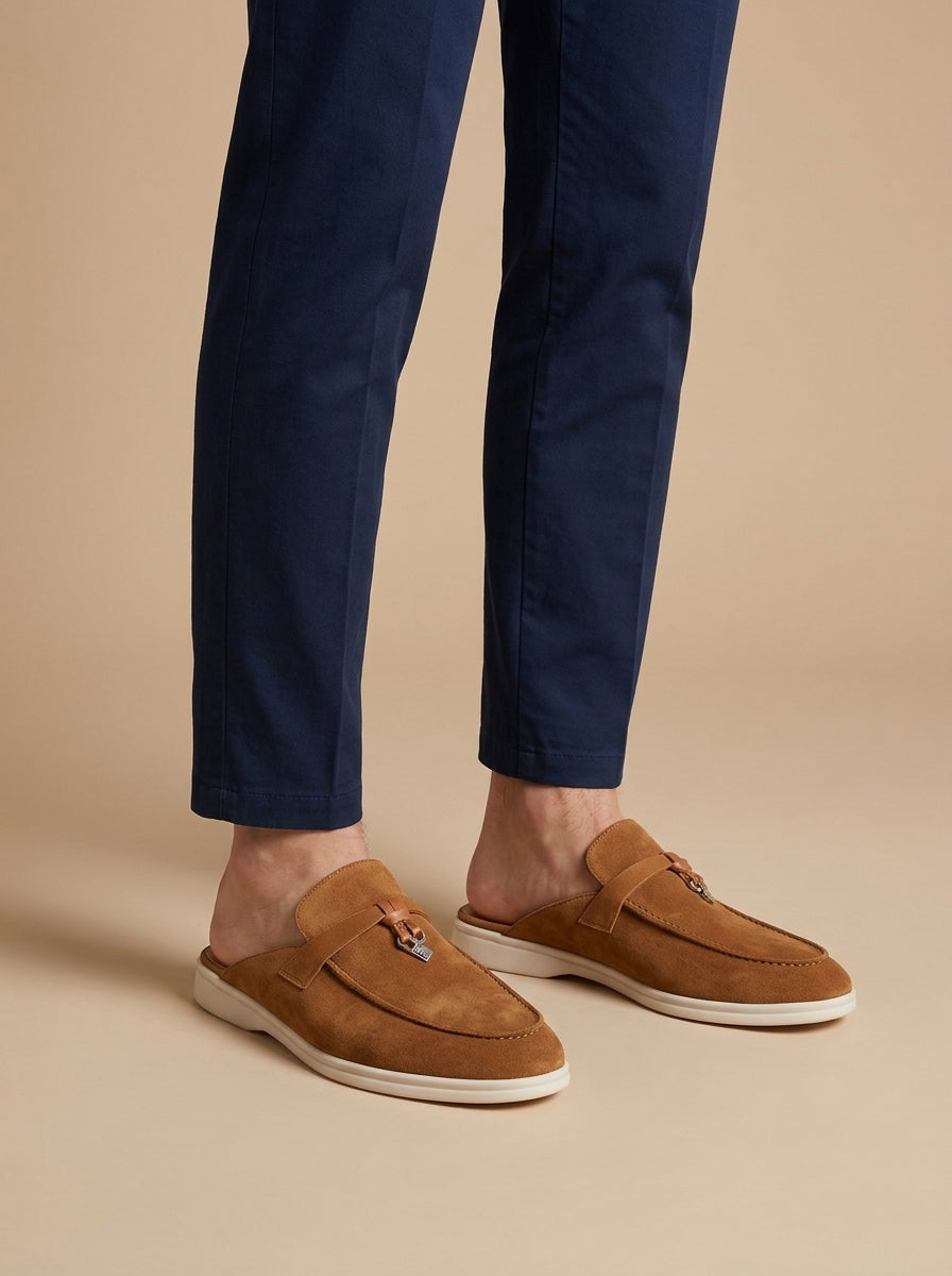 Men's Loafer Mules with Open Back and Metal Charm Detail