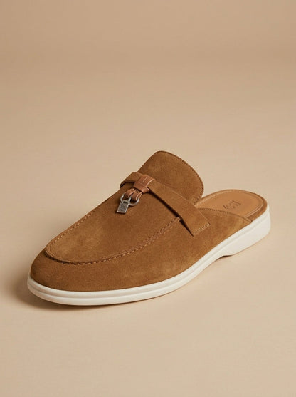 Men's Loafer Mules with Open Back and Metal Charm Detail