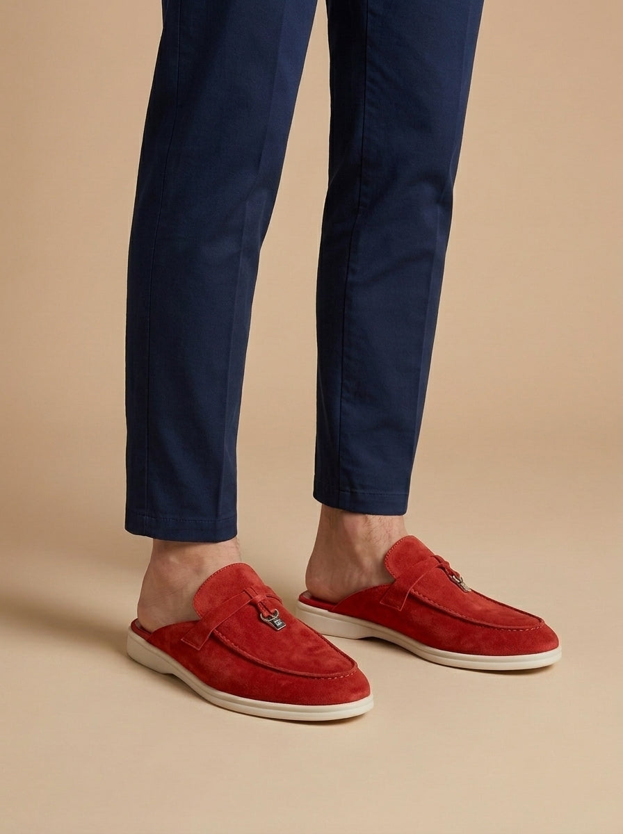 Men's Loafer Mules with Open Back and Metal Charm Detail