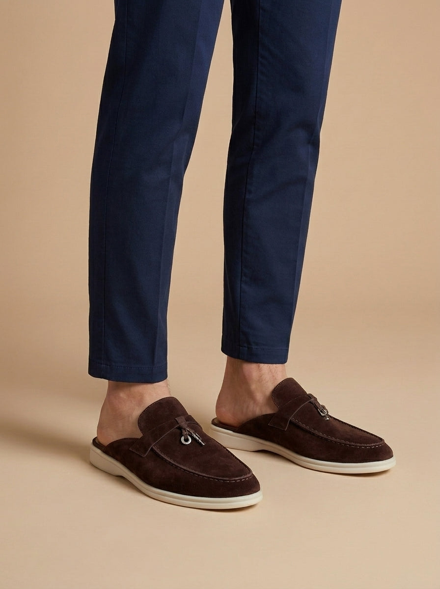 Men's Loafer Mules with Open Back and Metal Charm Detail