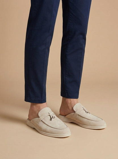Men's Loafer Mules with Open Back and Metal Charm Detail