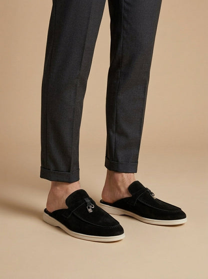 Men's Loafer Mules with Open Back and Metal Charm Detail