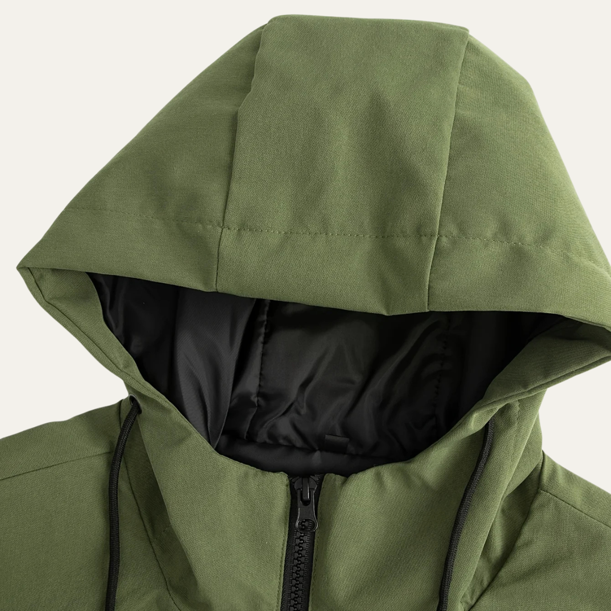 Men's Long Hooded Winter Coat with Zip Closure and Adjustable Hood